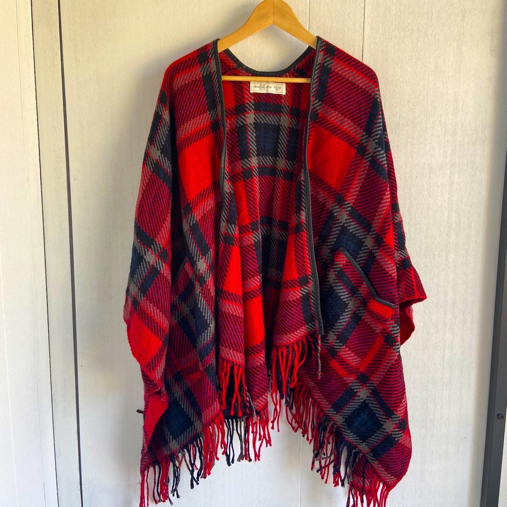 Red large flannel print shawl